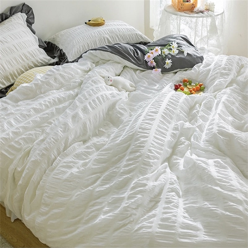 Simple Solid Binding Bedding Set White Blue Queen King 220x240 Size Duvet Cover Set 200x230 Bed Quilt Cover Bedclothes For Home