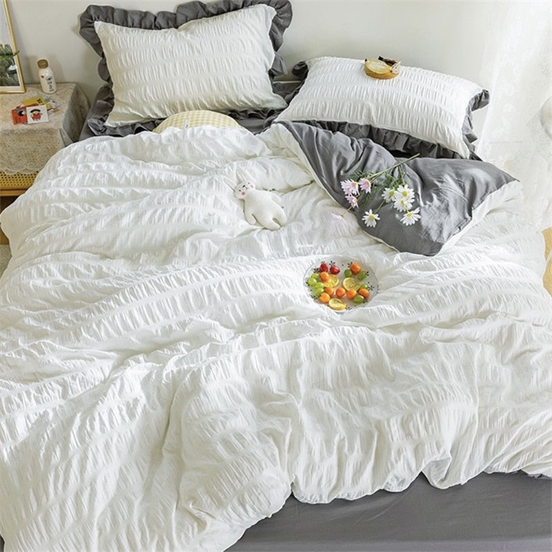 Simple Solid Binding Bedding Set White Blue Queen King 220x240 Size Duvet Cover Set 200x230 Bed Quilt Cover Bedclothes For Home
