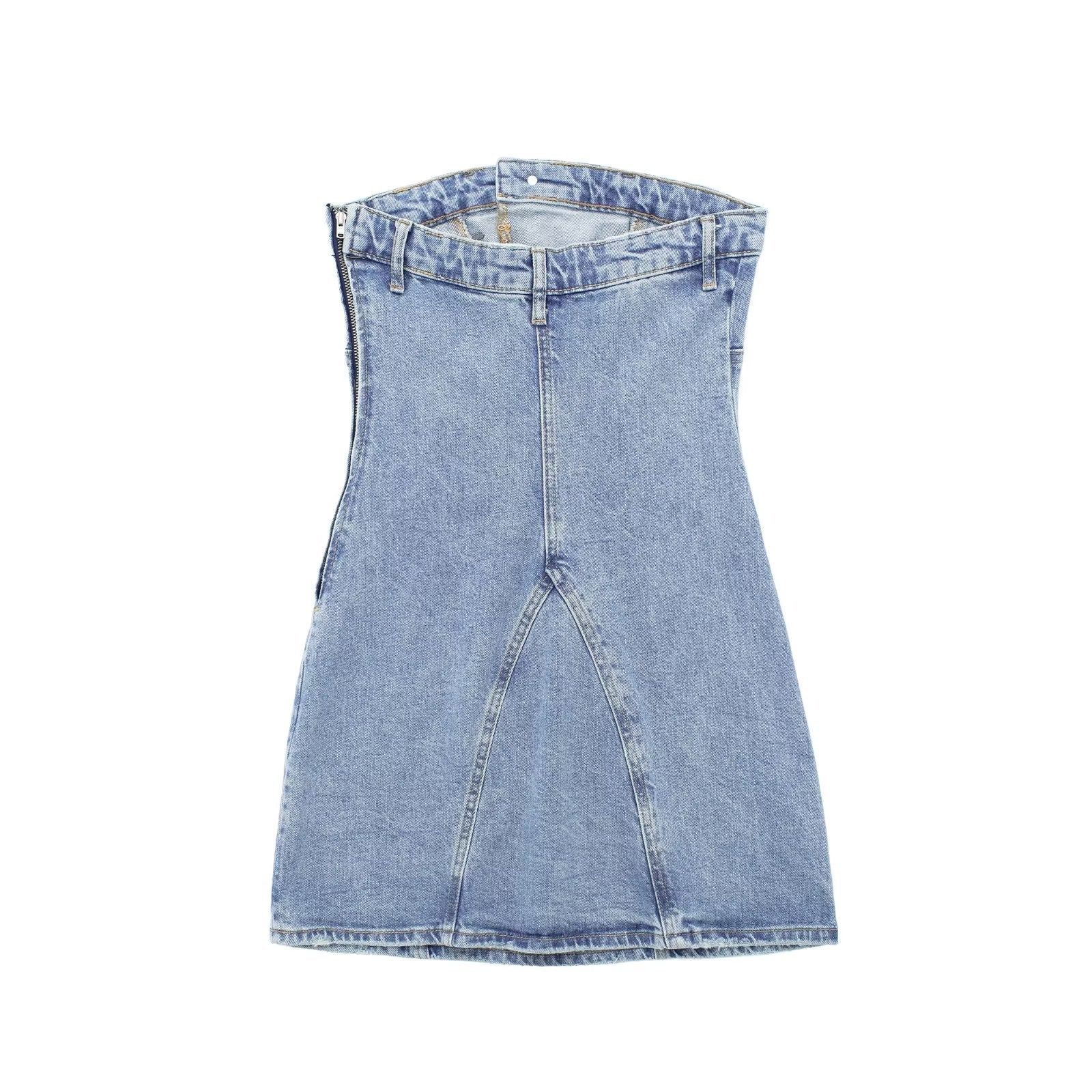 Ice blue Blue Washed jeans Denim Strapless Tube Dress
