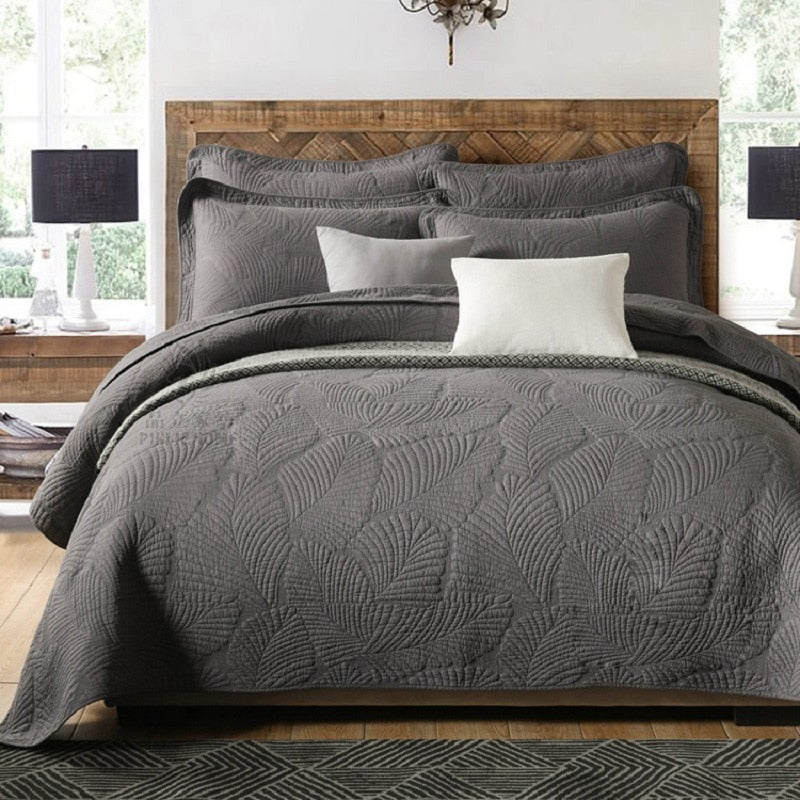 Plain 100% Cotton Quilt Set 3PC Bedspread on Bed Embroidered Bed Cover King Queen Summer Coverlet Blanket for Bed