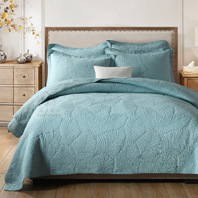 Plain 100% Cotton Quilt Set 3PC Bedspread on Bed Embroidered Bed Cover King Queen Summer Coverlet Blanket for Bed
