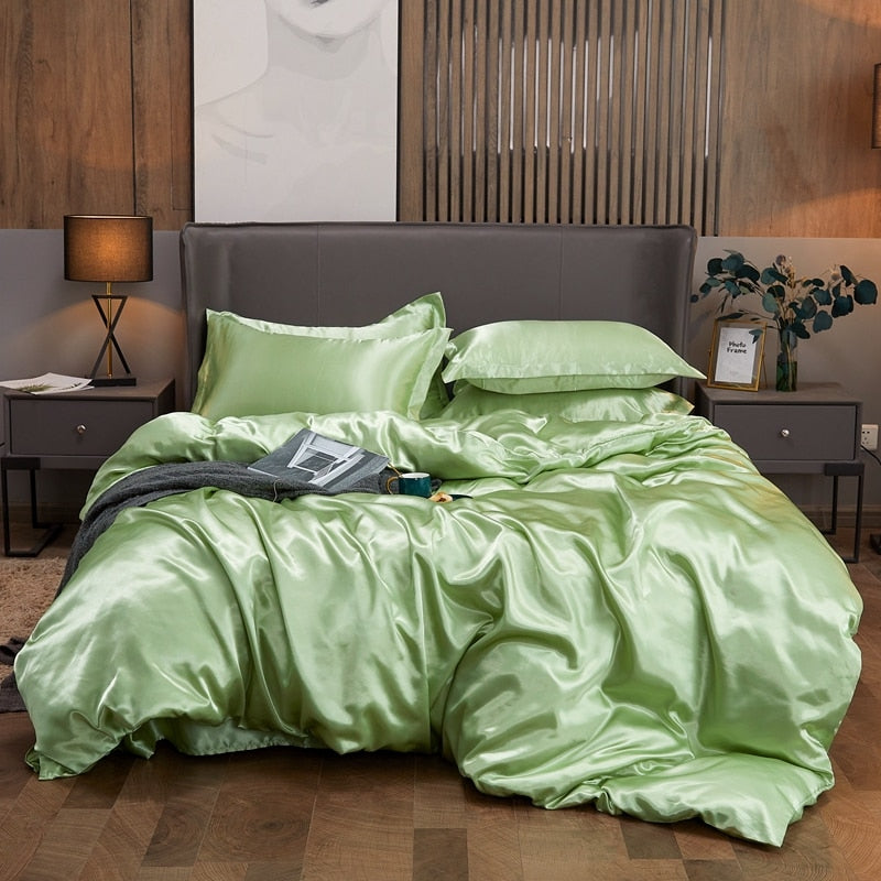 NEW Bedding Sets Rayon Fabric Luxury Duvet Cover Set Twin Gueen King Size Bed Sets Solid Color Bedclothes Sets