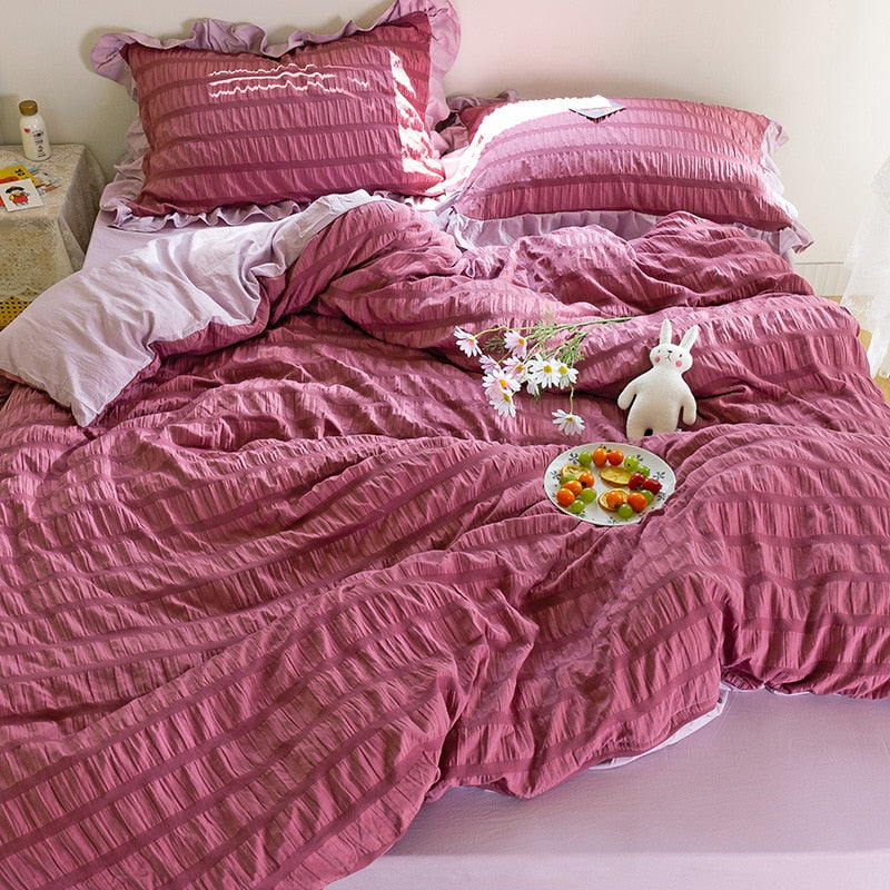 Simple Solid Binding Bedding Set White Blue Queen King 220x240 Size Duvet Cover Set 200x230 Bed Quilt Cover Bedclothes For Home