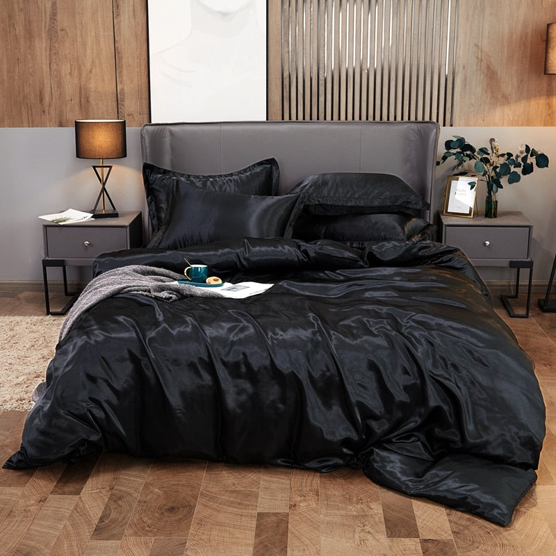 NEW Bedding Sets Rayon Fabric Luxury Duvet Cover Set Twin Gueen King Size Bed Sets Solid Color Bedclothes Sets
