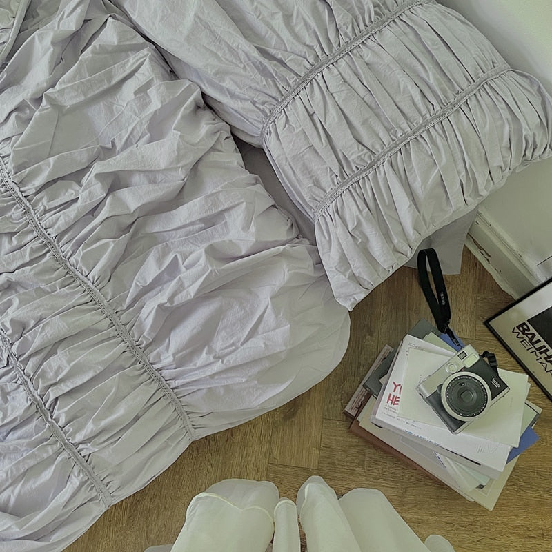 Literary Fold Bubble Bedding Set 40S Washed Cotton Soft Double Size Adult Kid Bed Sheet Set Pillowcase Duvet Cover Set 4pcs