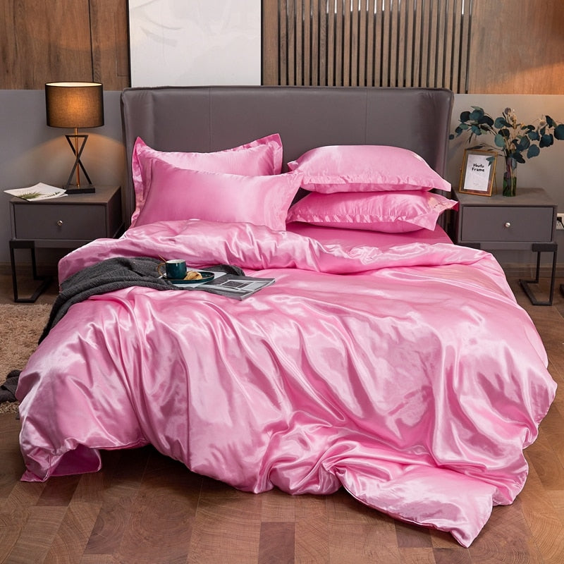 NEW Bedding Sets Rayon Fabric Luxury Duvet Cover Set Twin Gueen King Size Bed Sets Solid Color Bedclothes Sets