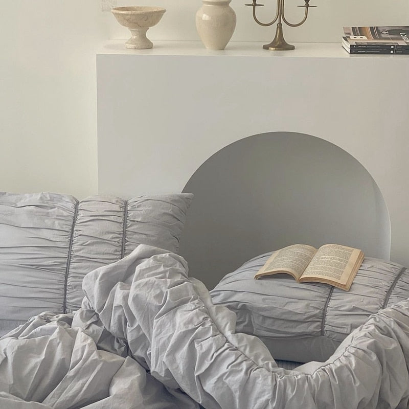 Literary Fold Bubble Bedding Set 40S Washed Cotton Soft Double Size Adult Kid Bed Sheet Set Pillowcase Duvet Cover Set 4pcs