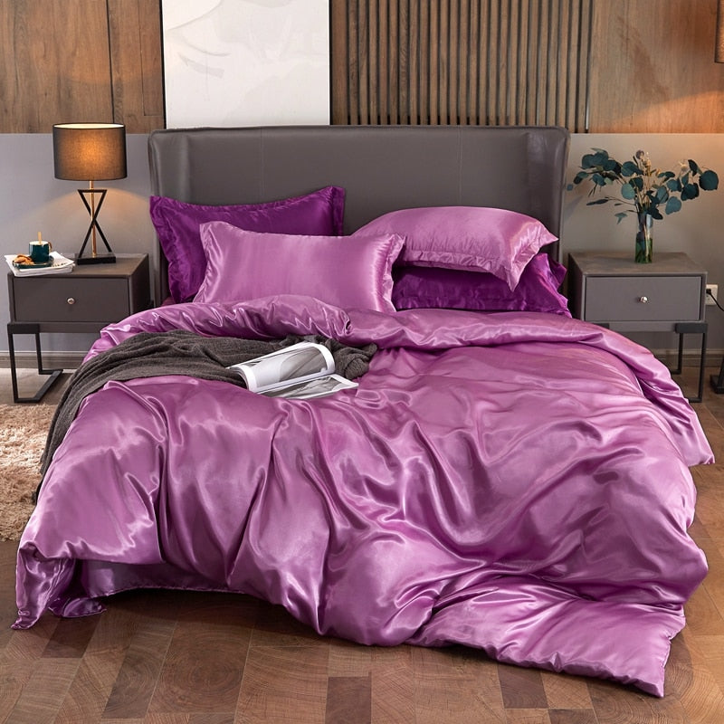 NEW Bedding Sets Rayon Fabric Luxury Duvet Cover Set Twin Gueen King Size Bed Sets Solid Color Bedclothes Sets