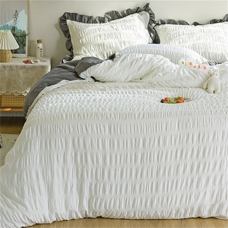 Simple Solid Binding Bedding Set White Blue Queen King 220x240 Size Duvet Cover Set 200x230 Bed Quilt Cover Bedclothes For Home