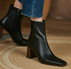 Square Toe Zipper Motorcycle Ankle Boots