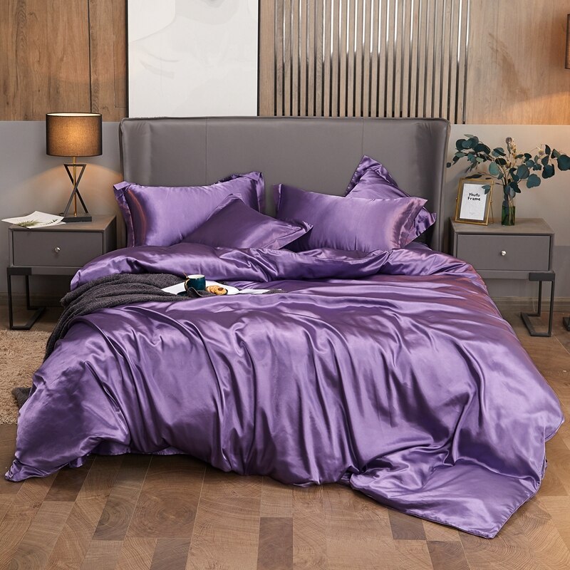 NEW Bedding Sets Rayon Fabric Luxury Duvet Cover Set Twin Gueen King Size Bed Sets Solid Color Bedclothes Sets