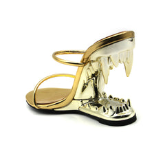 Gold Patent Leather High Heeled Fang Sandals