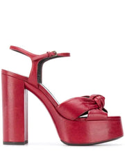 Red Leather High Heel Platform Sandals With a Bow knot
