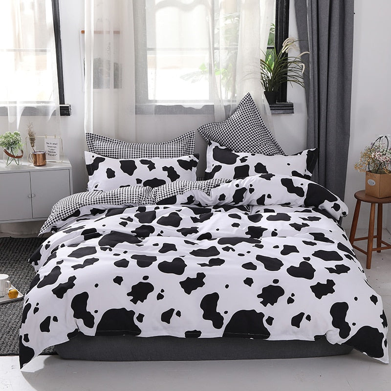 Fashion Bedding Set White Green Double Bed Linens Nordic Duvet Cover Pillowcase Queen Size Flat Sheet Classic Grid Kids Winter