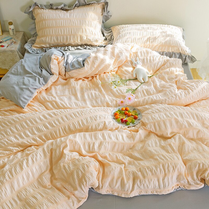 Simple Solid Binding Bedding Set White Blue Queen King 220x240 Size Duvet Cover Set 200x230 Bed Quilt Cover Bedclothes For Home