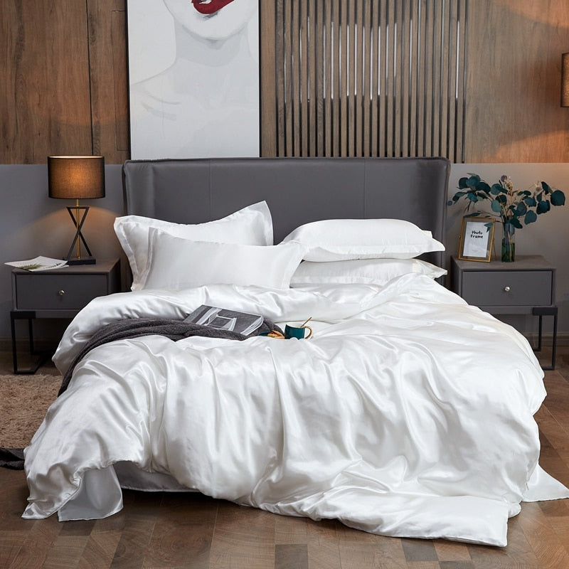 NEW Bedding Sets Rayon Fabric Luxury Duvet Cover Set Twin Gueen King Size Bed Sets Solid Color Bedclothes Sets