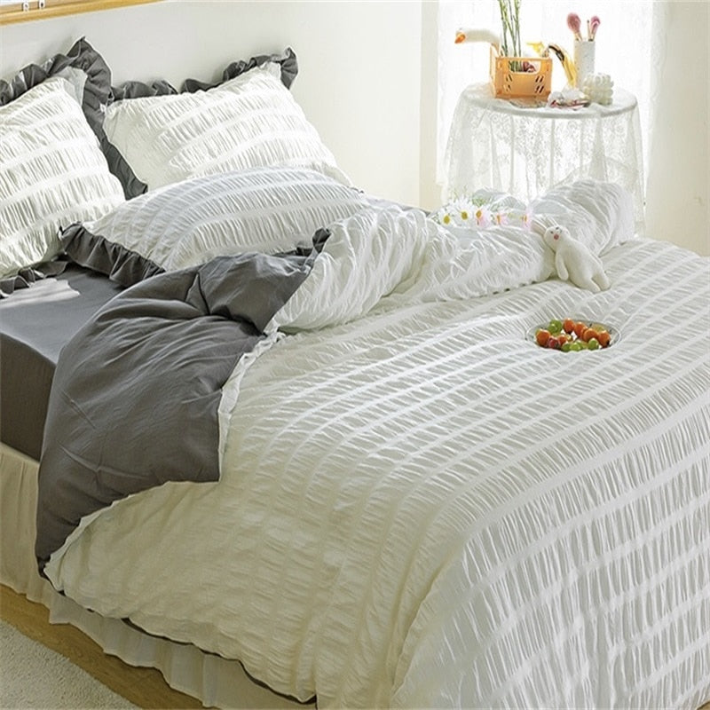 Simple Solid Binding Bedding Set White Blue Queen King 220x240 Size Duvet Cover Set 200x230 Bed Quilt Cover Bedclothes For Home