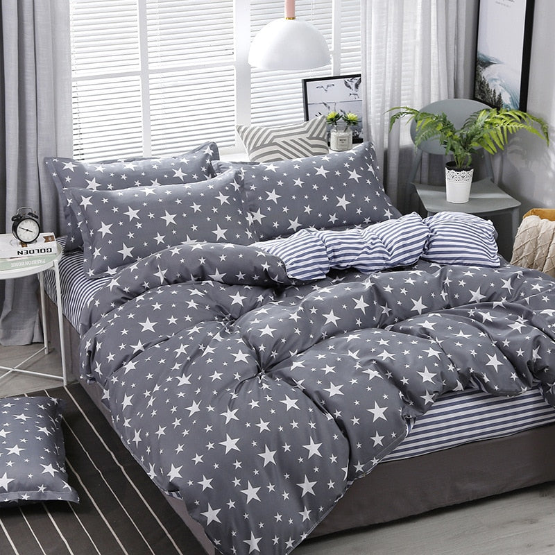 Fashion Bedding Set White Green Double Bed Linens Nordic Duvet Cover Pillowcase Queen Size Flat Sheet Classic Grid Kids Winter