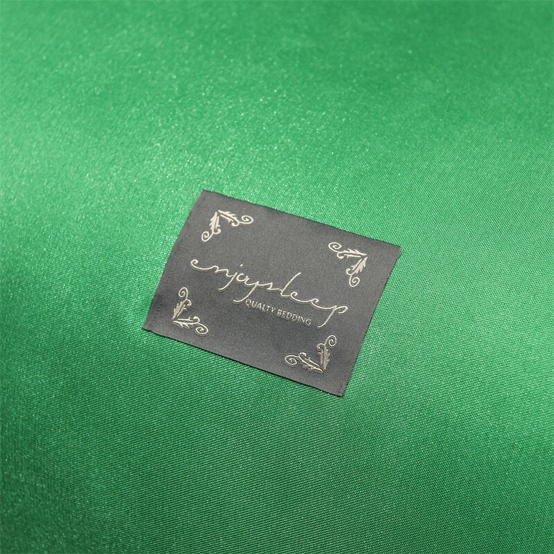 Newest Products Pure Color Embroidered ice Silk Mat Bed Cover fitted sheet Pillowcases 3 pcs Luxury Bedding Green Color