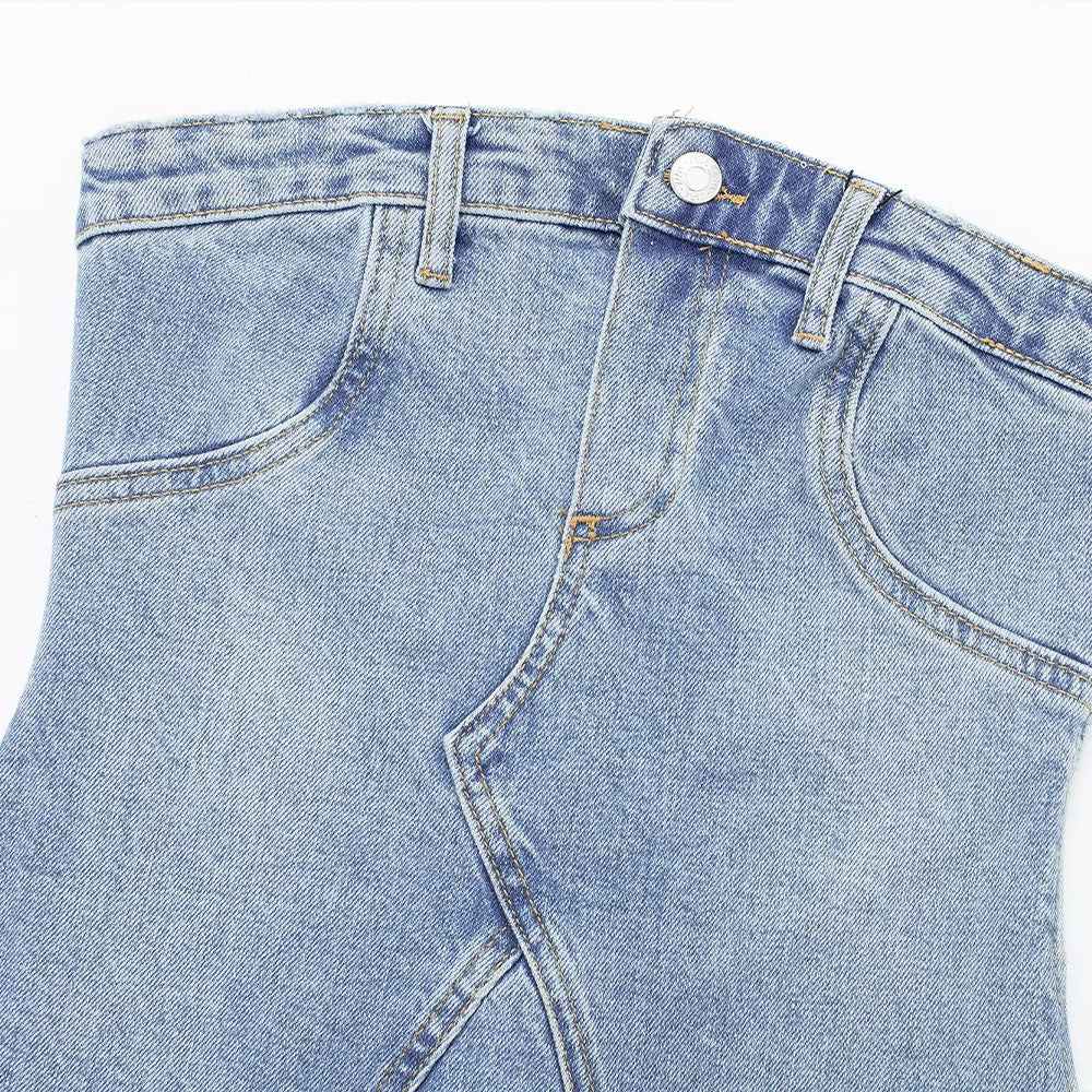 Ice blue Blue Washed jeans Denim Strapless Tube Dress