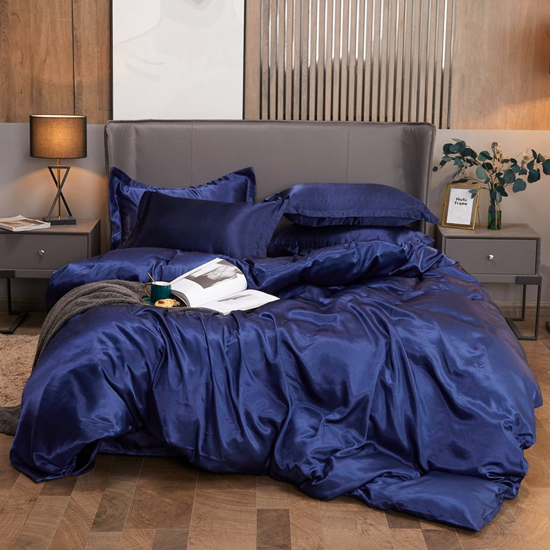 NEW Bedding Sets Rayon Fabric Luxury Duvet Cover Set Twin Gueen King Size Bed Sets Solid Color Bedclothes Sets