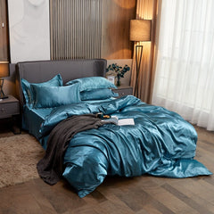 NEW Bedding Sets Rayon Fabric Luxury Duvet Cover Set Twin Gueen King Size Bed Sets Solid Color Bedclothes Sets