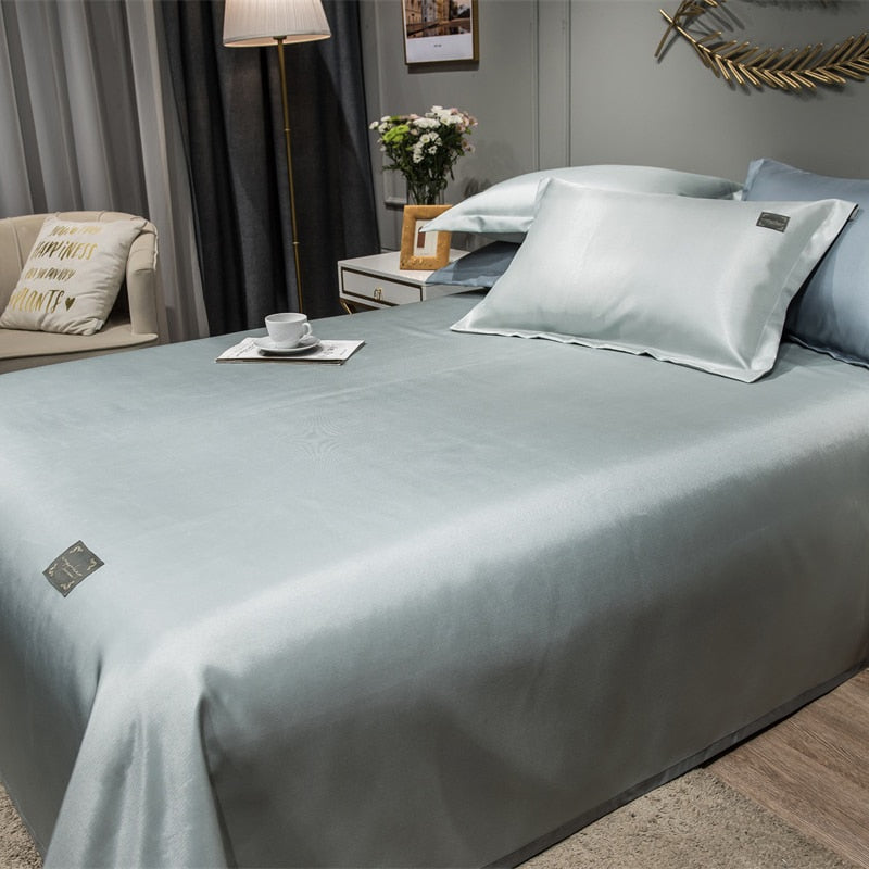 Newest Products Pure Color Embroidered ice Silk Mat Bed Cover fitted sheet Pillowcases 3 pcs Luxury Bedding Silver Gray