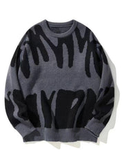 Irregular Pattern Contrast Knit Sweatshirt