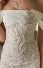 Ivory Off-Shoulder Corset Embroidered Maxi Dress