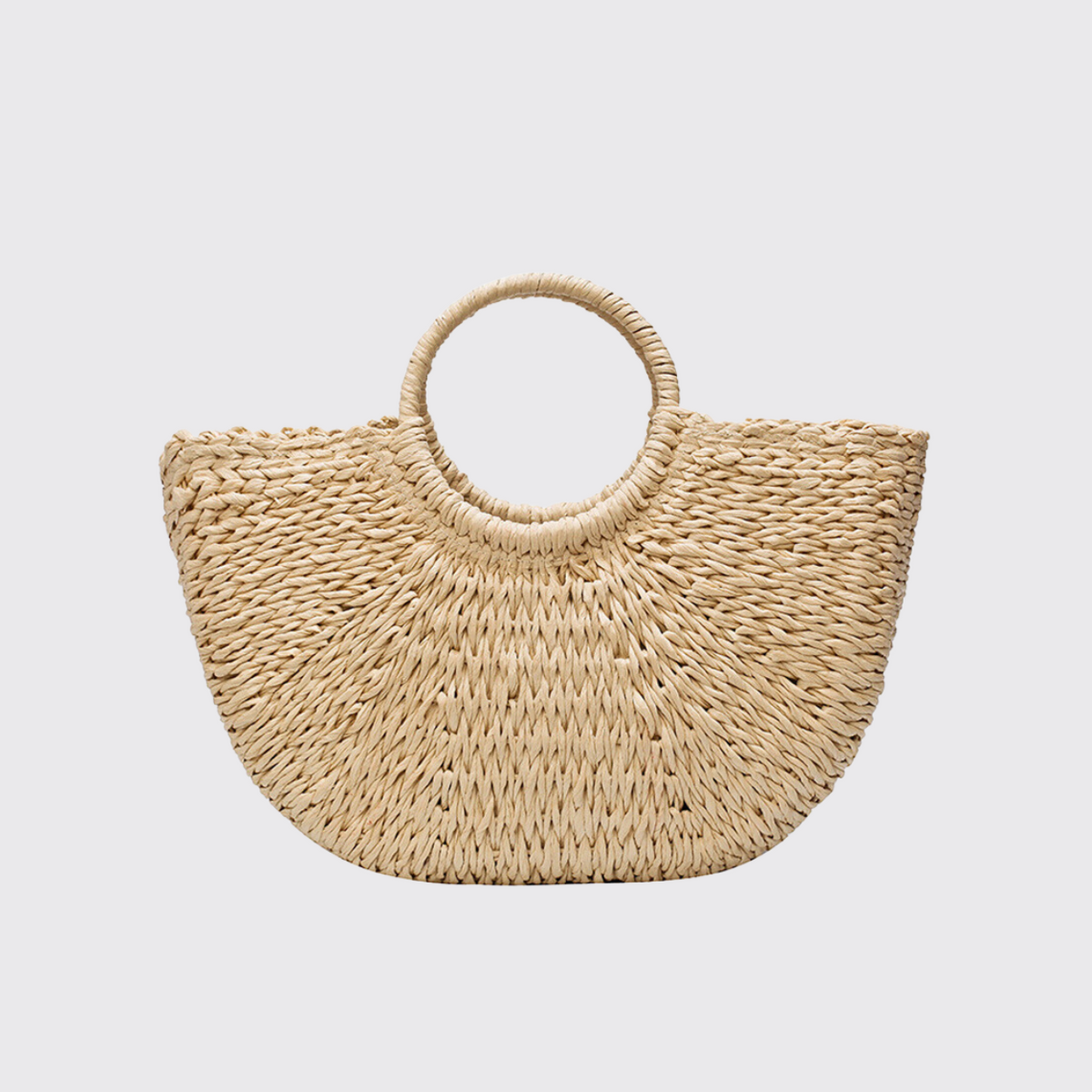 Circle Handle Straw Beach Bag
