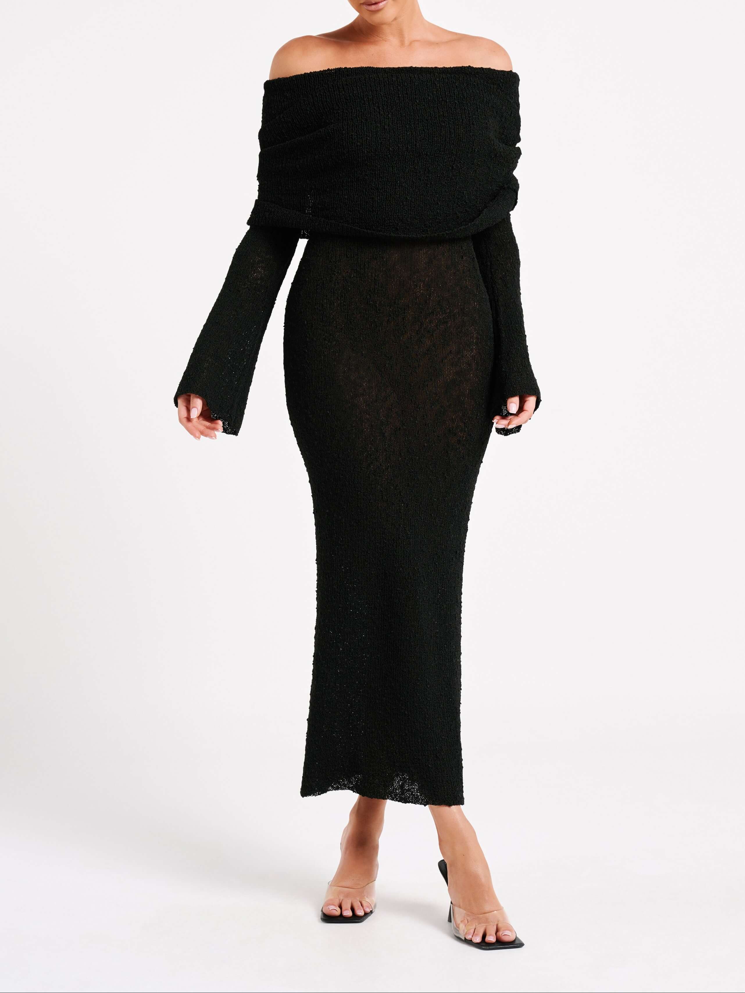Marisol Off Shoulder Boucle Maxi Dress