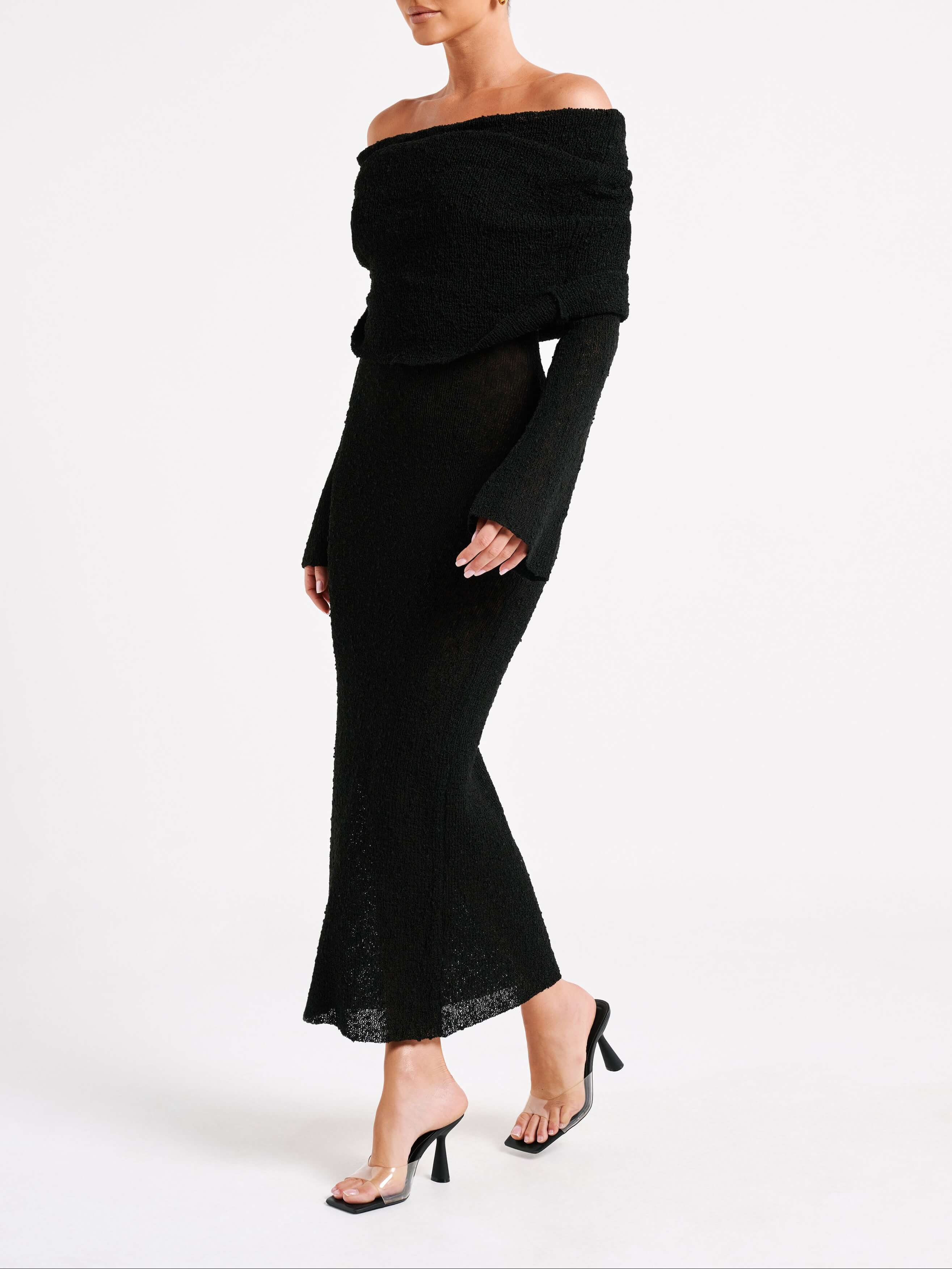 Marisol Off Shoulder Boucle Maxi Dress