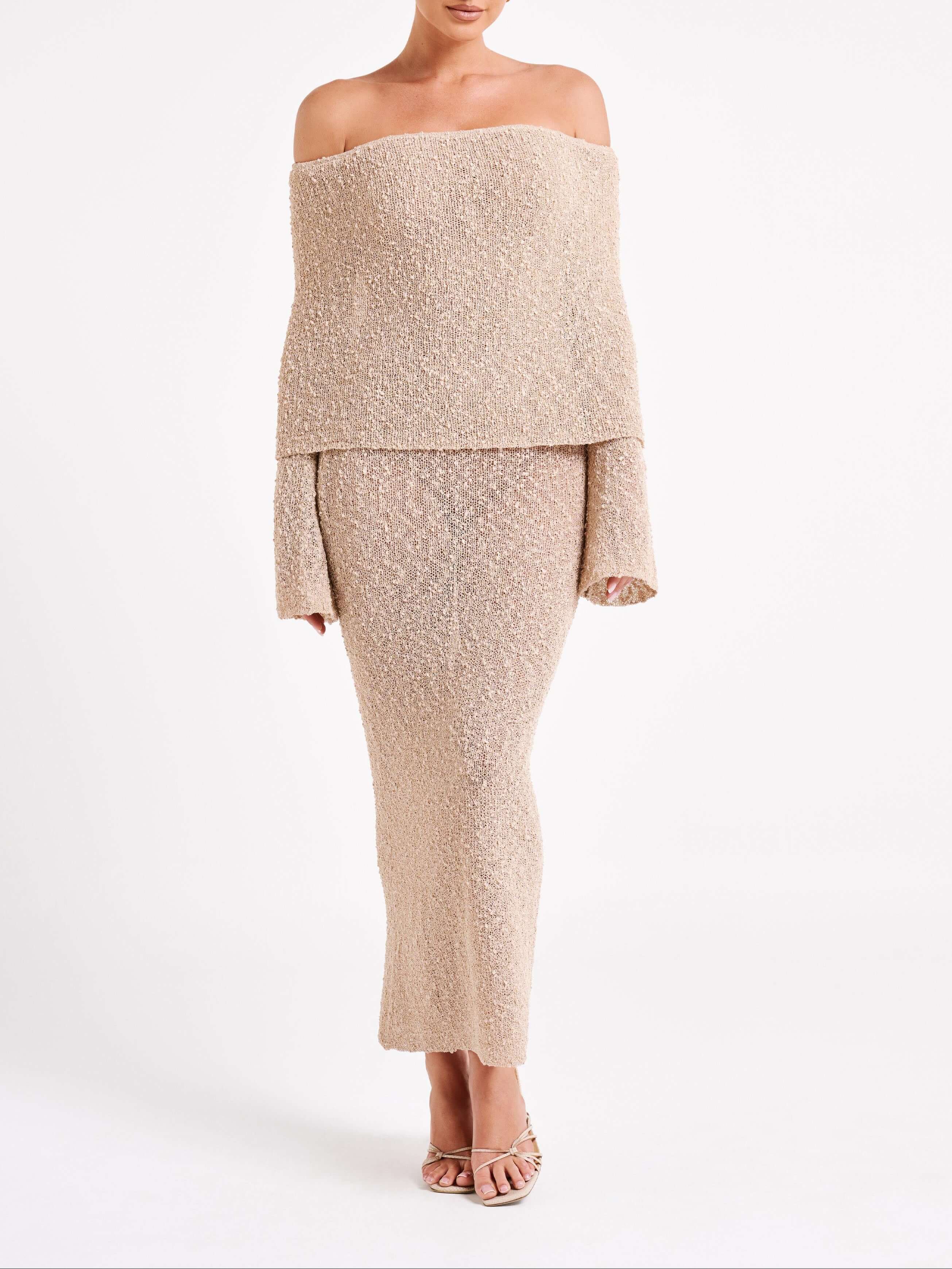 Marisol Off Shoulder Boucle Maxi Dress