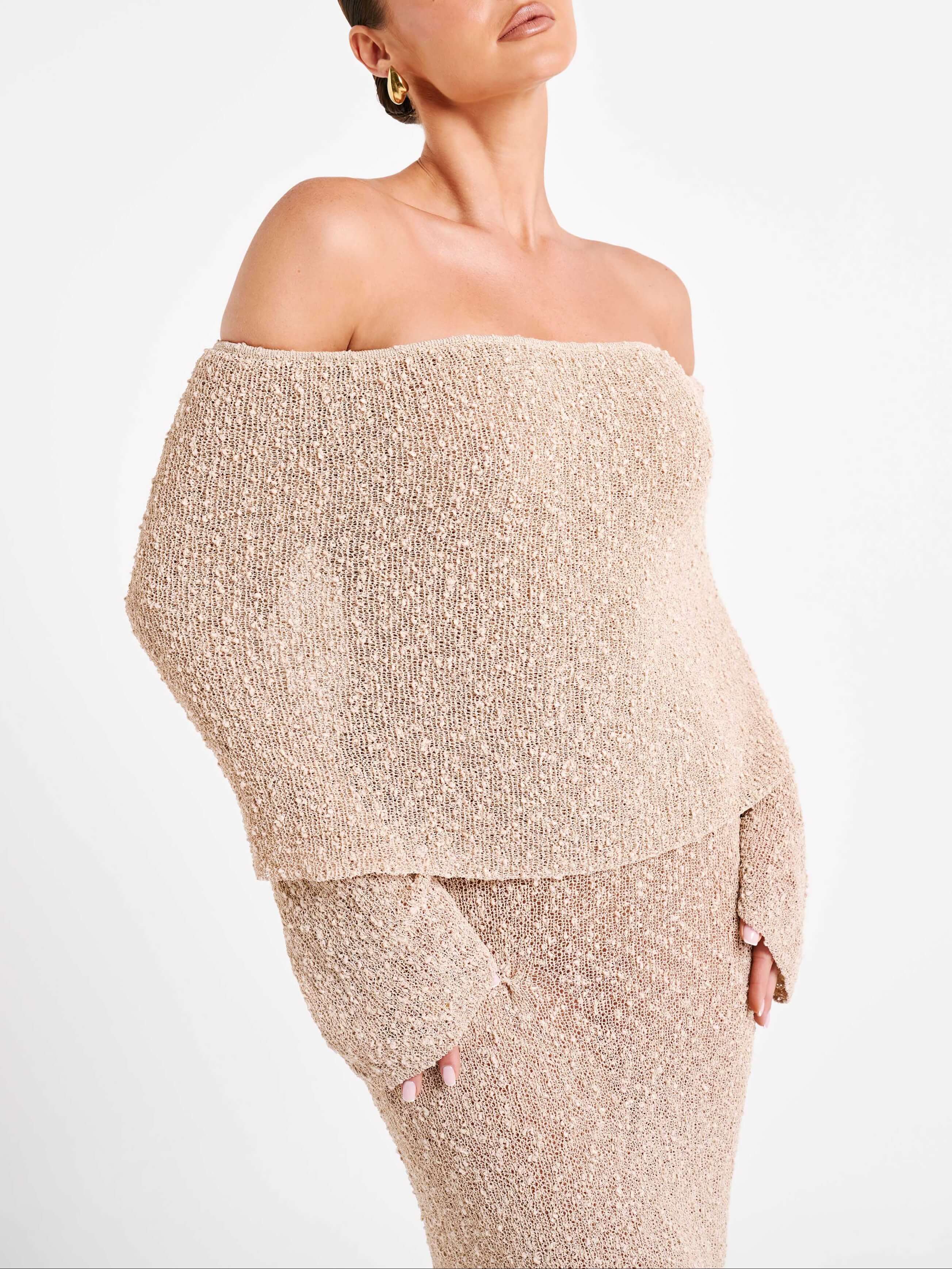 Marisol Off Shoulder Boucle Maxi Dress