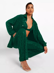 Green Sequin Three Piece Set