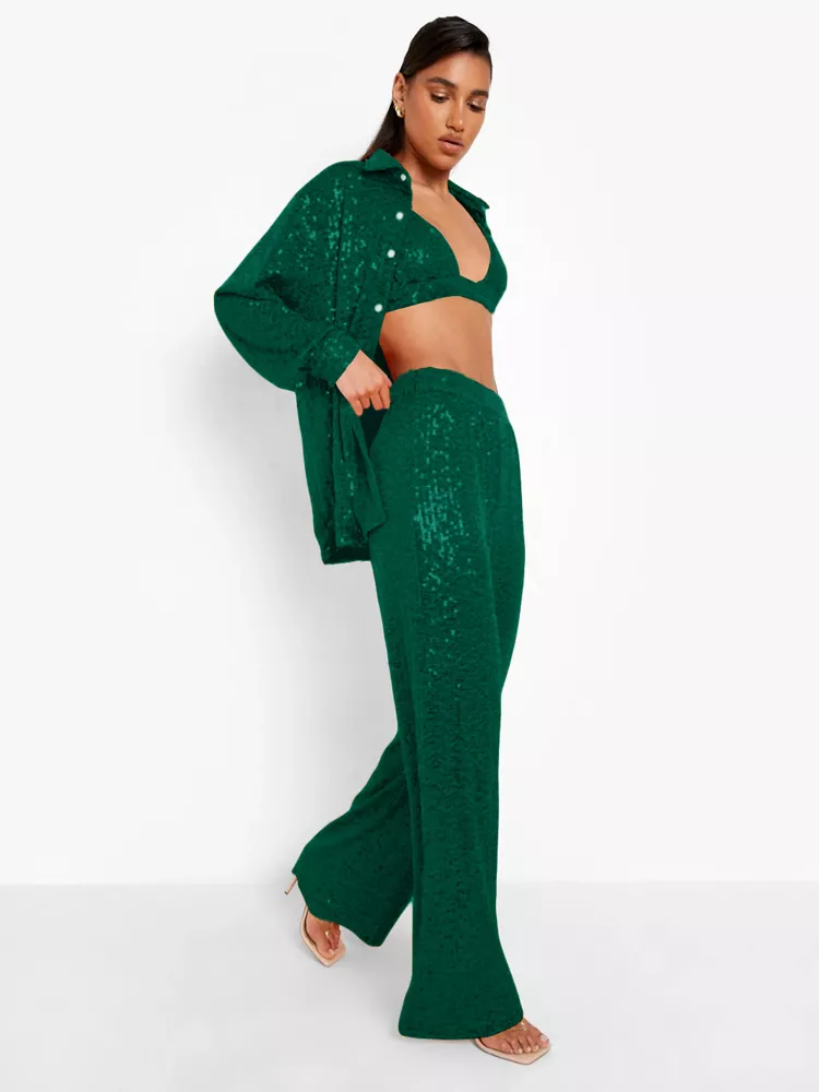 Green Sequin Three Piece Set