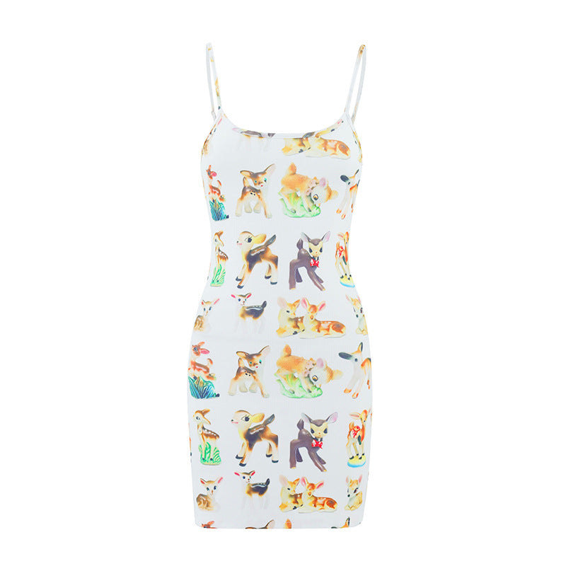 Versatile Printed Pure Suspender Hip Dress