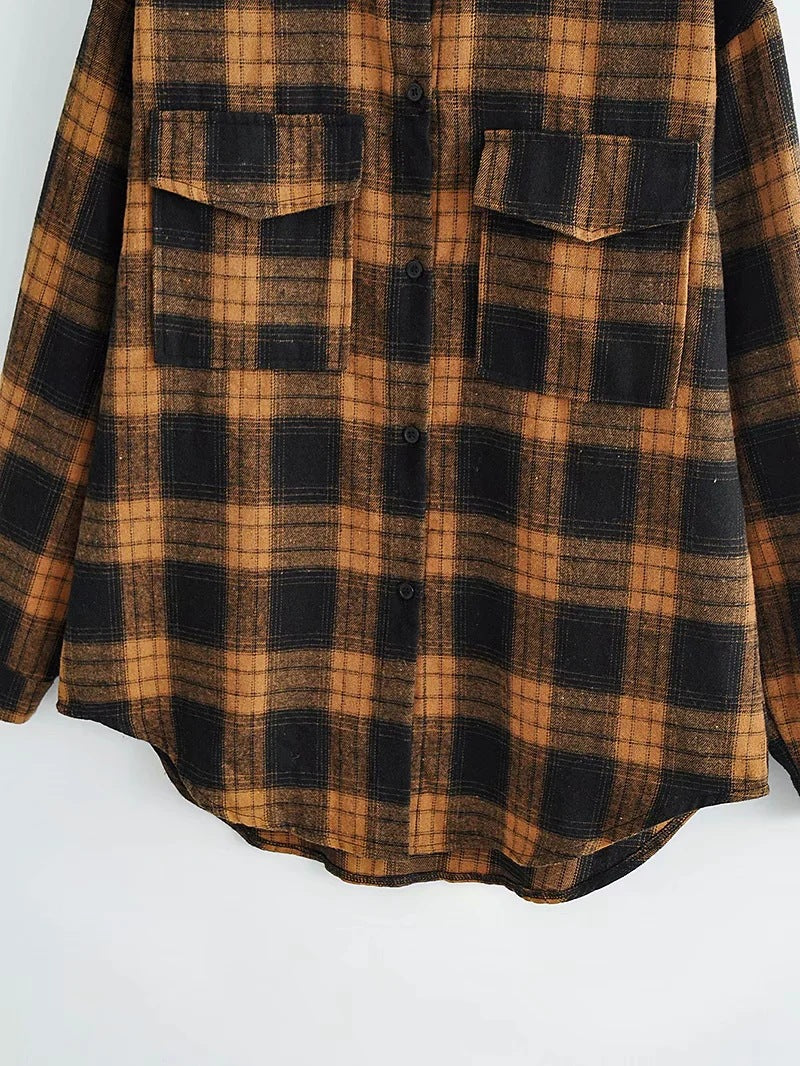 Multi Colored Cotton Plaid Flannel Shacket Jackets for Women Overshirt