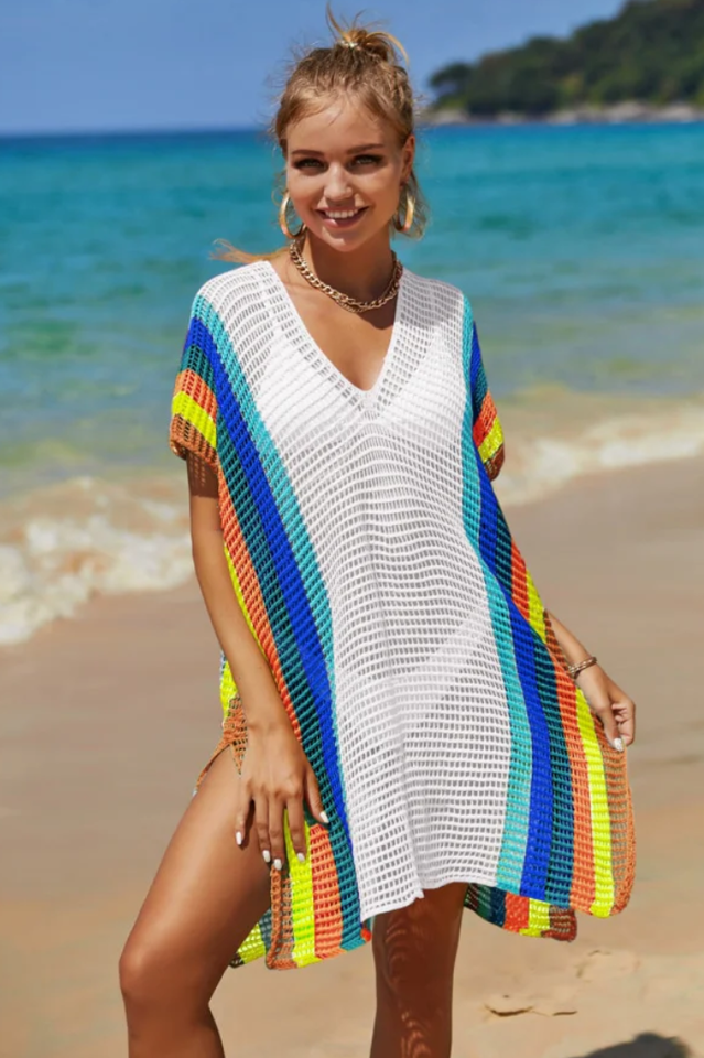 Rainbow Colorblock Crochet Cover Up