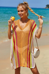 Rainbow Colorblock Crochet Cover Up