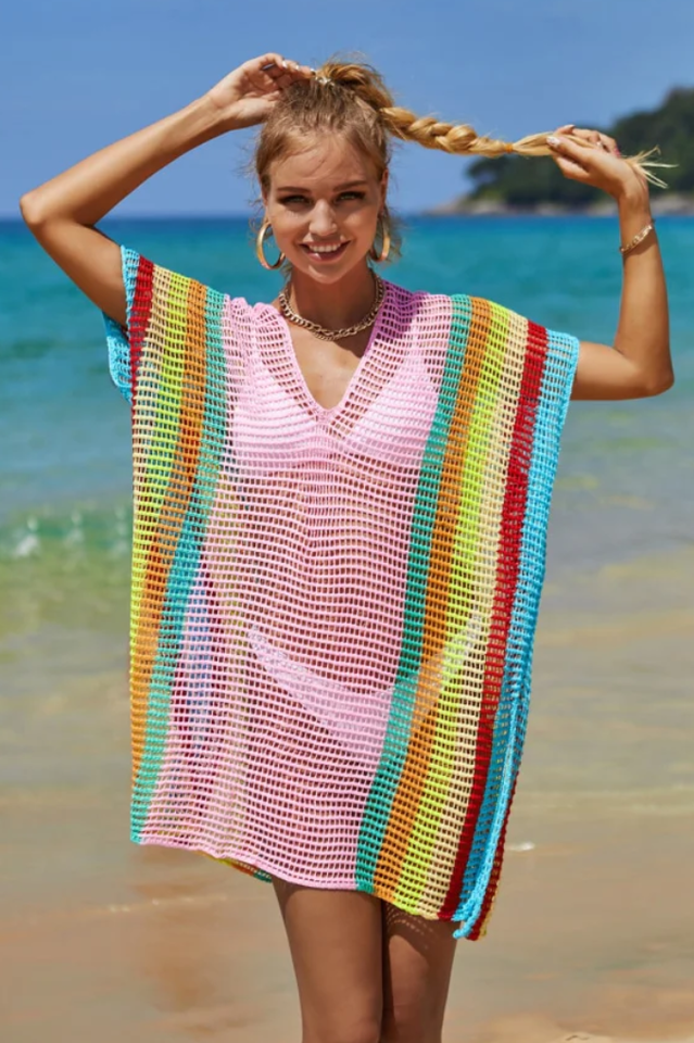 Rainbow Colorblock Crochet Cover Up