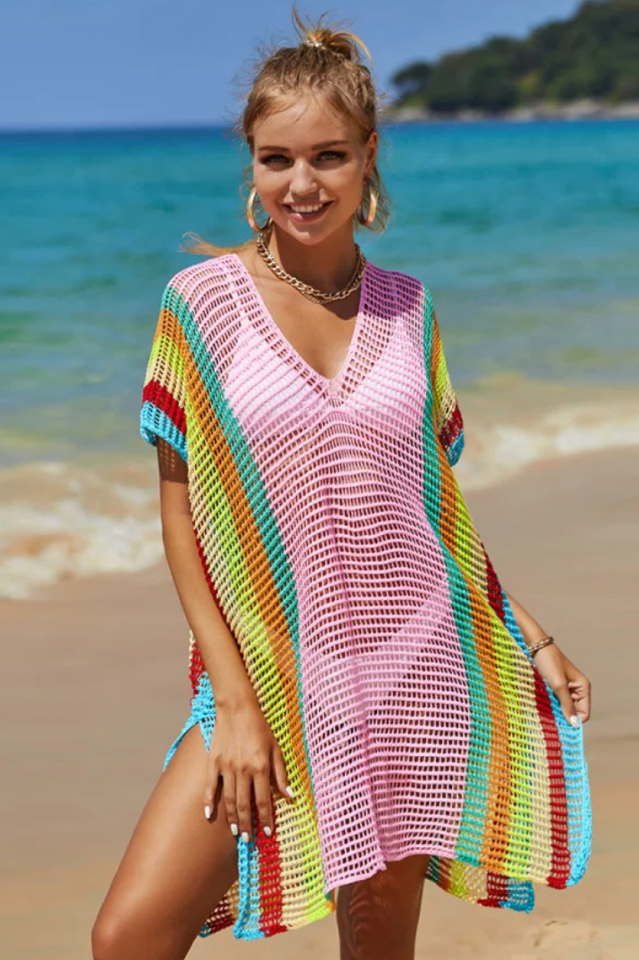 Rainbow Colorblock Crochet Cover Up