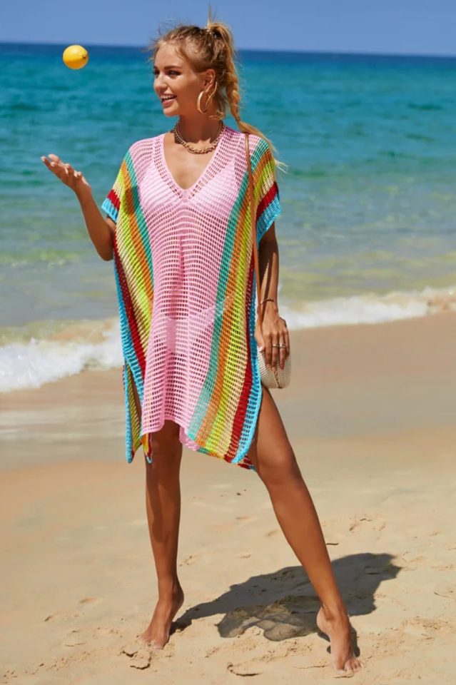 Rainbow Colorblock Crochet Cover Up