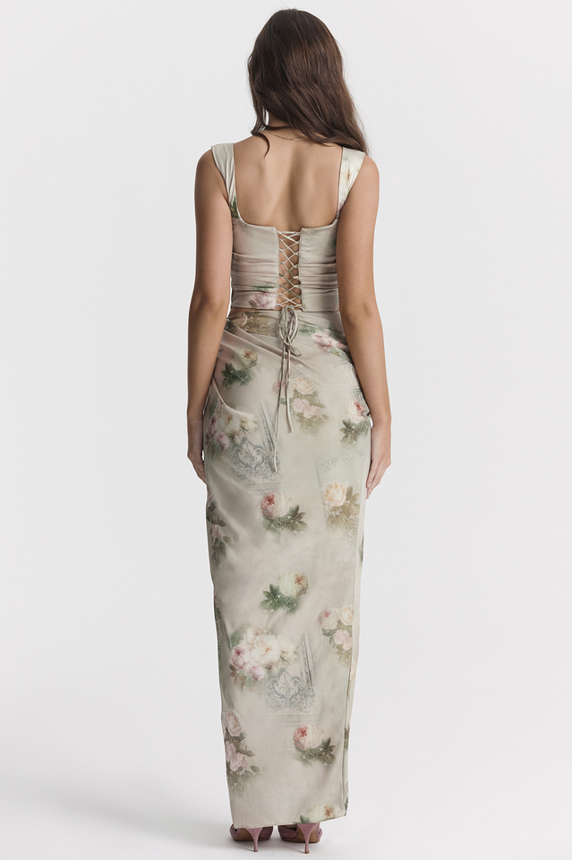 Una Vintage Floral Corset + Maxi Skirt Set