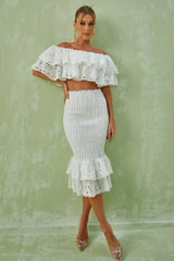 Embroidery Ruffle Blouse + Skirt Set