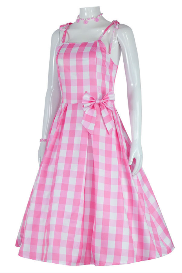 Barbie Movie Margot Pink Plaid Check Dress