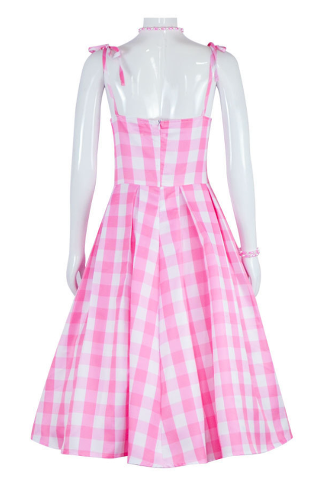 Barbie Movie Margot Pink Plaid Check Dress