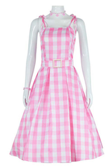 Barbie Movie Margot Pink Plaid Check Dress