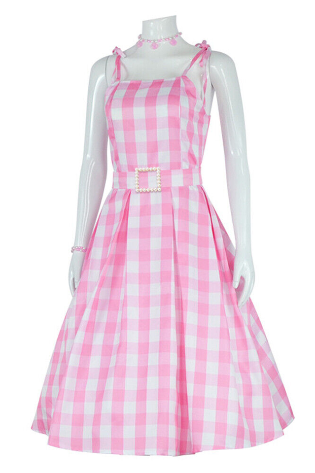 Barbie Movie Margot Pink Plaid Check Dress