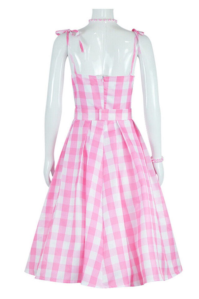 Barbie Movie Margot Pink Plaid Check Dress